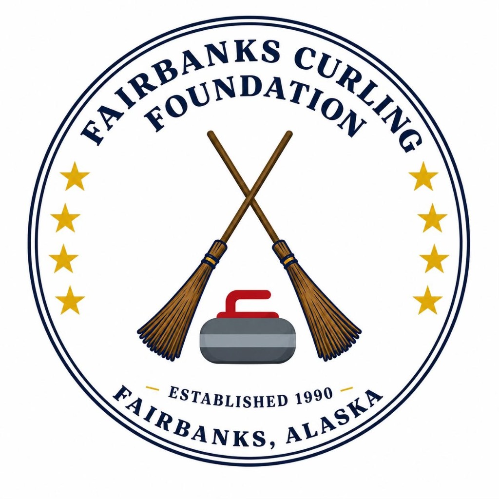 Fairbanks Curling Foundation logo. Established 1990, Fairbanks, Alaska.